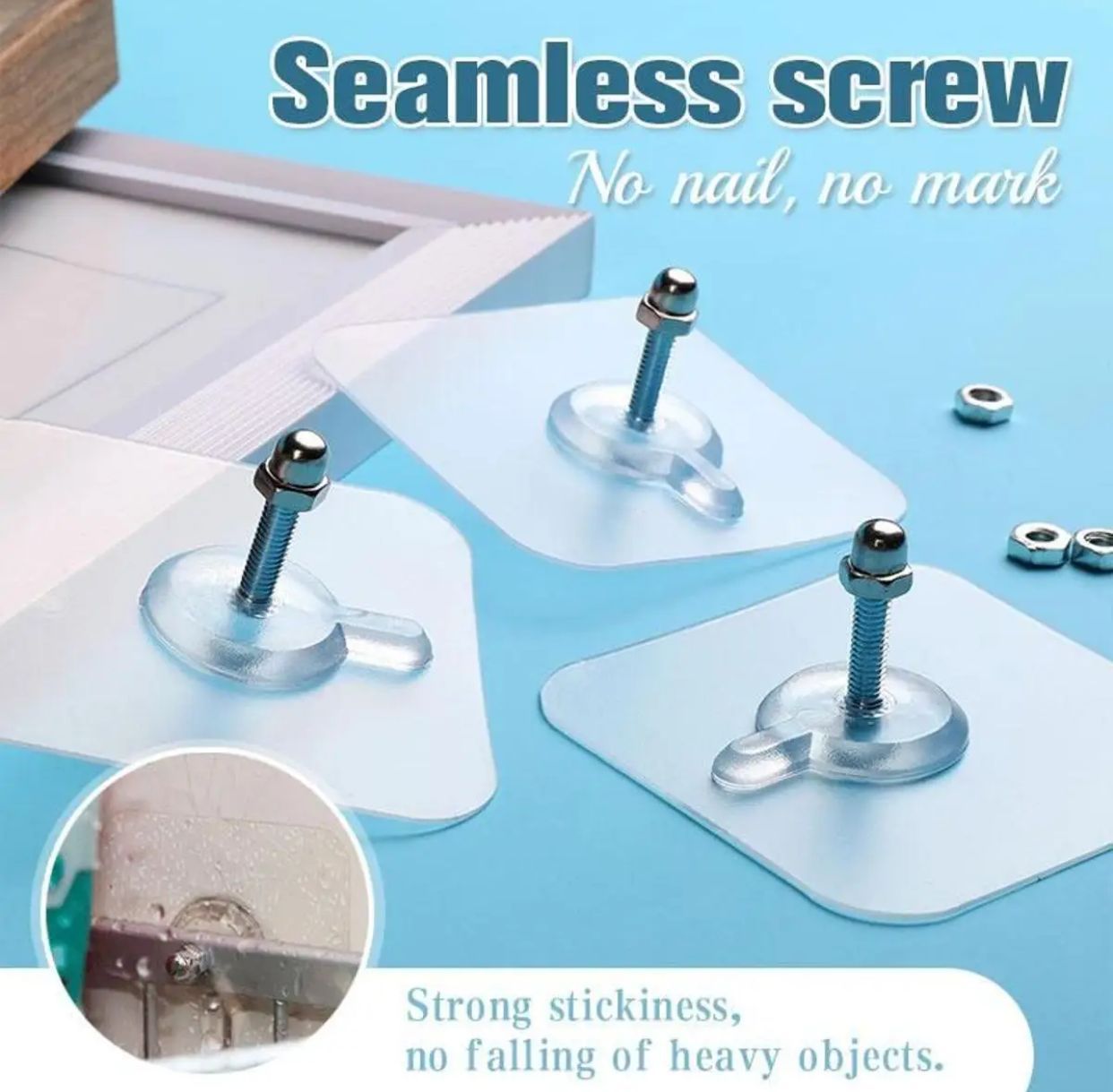 Seamless Self-Adhesive Screw Hooks - No Drilling, No Damage Wall Hangers pack of 10