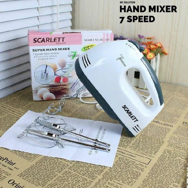 Scarlett Hand Mixer - 7 Speed Egg Beater with Chrome Beater + Dough Hook